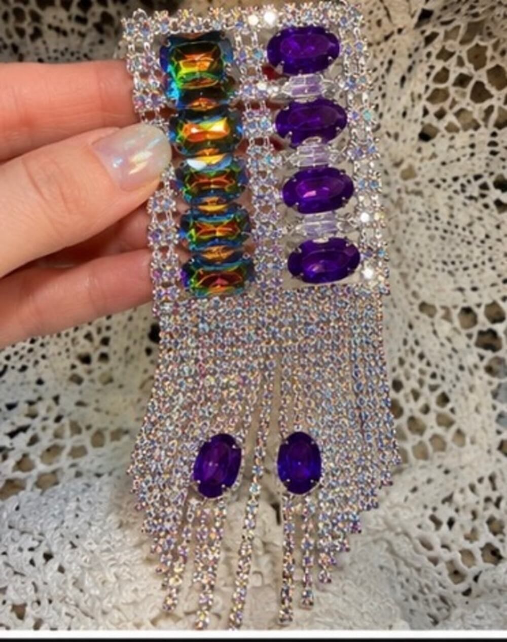 PURPLE gem bracelet Aurora Rhinestone Waterfall Statement Necklace Purple